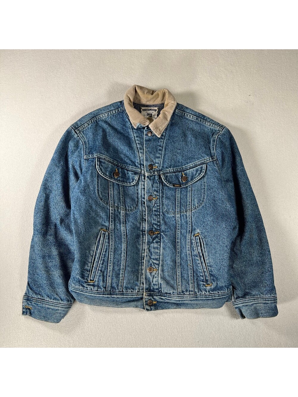 Vintage 90s Lee Blanket Lined Denim Jacket Corduroy Collar M